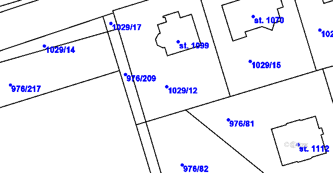 Parcela st. 1029/12 v KÚ Hylváty, Katastrální mapa