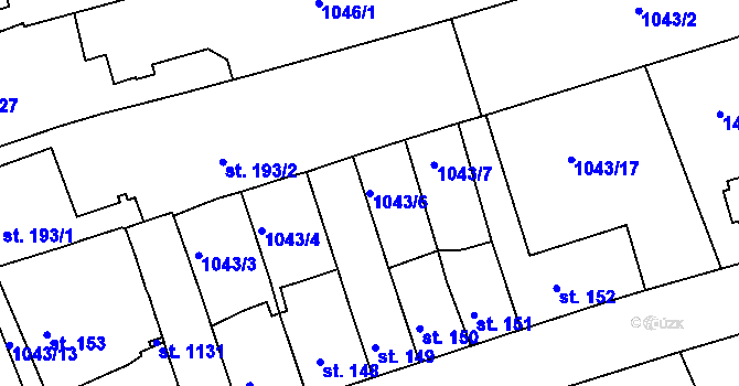 Parcela st. 1043/6 v KÚ Hylváty, Katastrální mapa