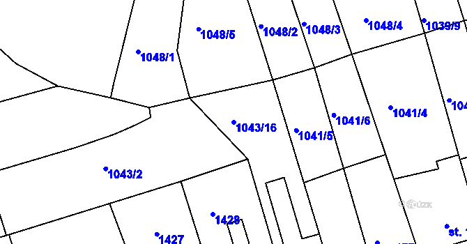 Parcela st. 1043/16 v KÚ Hylváty, Katastrální mapa
