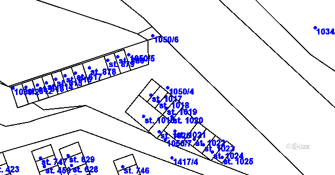 Parcela st. 1050/4 v KÚ Hylváty, Katastrální mapa
