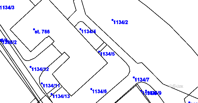 Parcela st. 1134/5 v KÚ Hylváty, Katastrální mapa