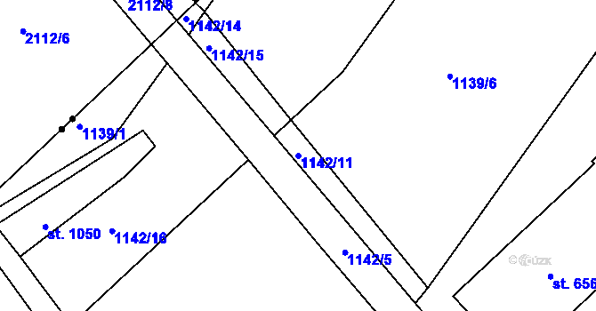 Parcela st. 1142/11 v KÚ Hylváty, Katastrální mapa