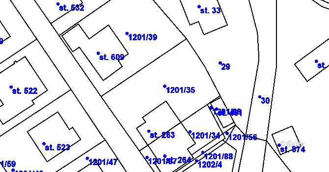 Parcela st. 1201/35 v KÚ Hylváty, Katastrální mapa