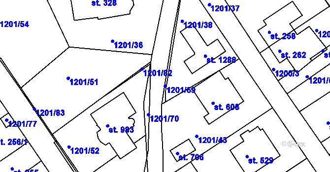 Parcela st. 1201/69 v KÚ Hylváty, Katastrální mapa