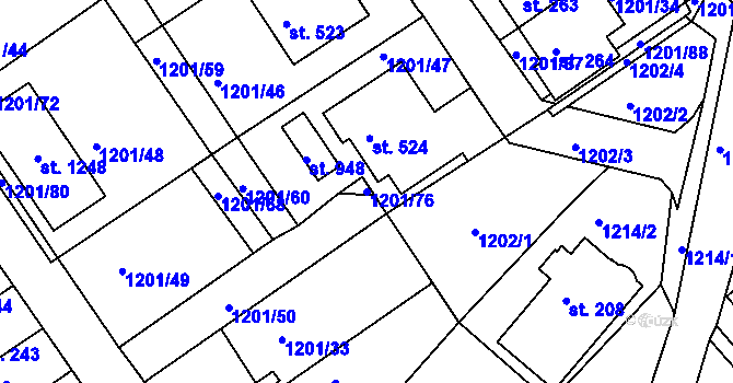 Parcela st. 1201/76 v KÚ Hylváty, Katastrální mapa