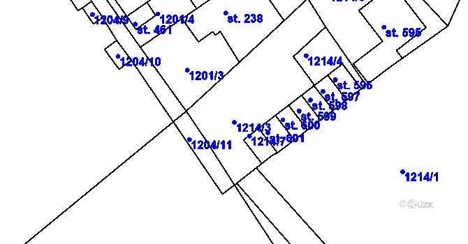 Parcela st. 1214/3 v KÚ Hylváty, Katastrální mapa