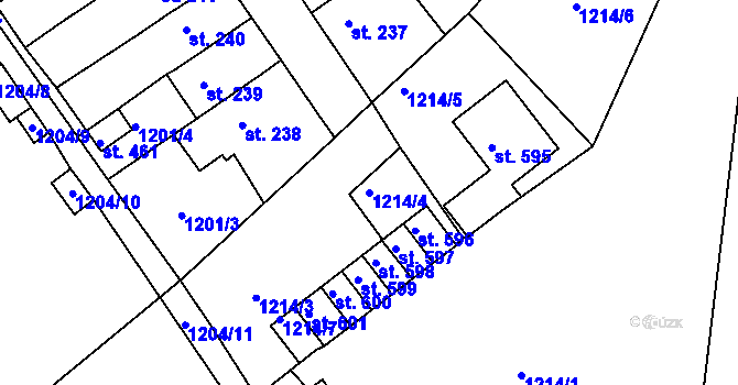 Parcela st. 1214/4 v KÚ Hylváty, Katastrální mapa