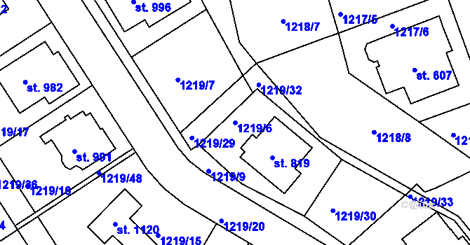 Parcela st. 1219/6 v KÚ Hylváty, Katastrální mapa
