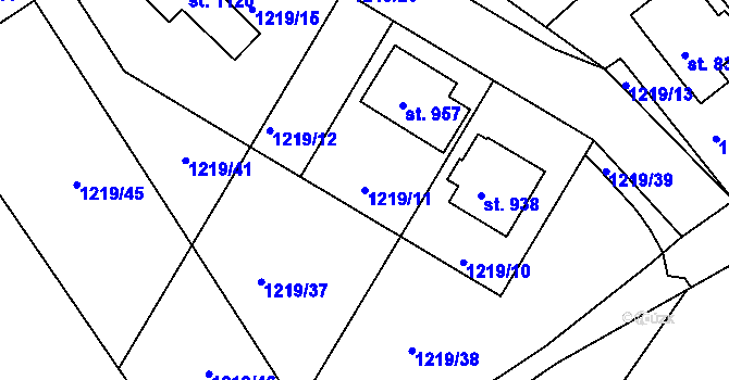 Parcela st. 1219/11 v KÚ Hylváty, Katastrální mapa