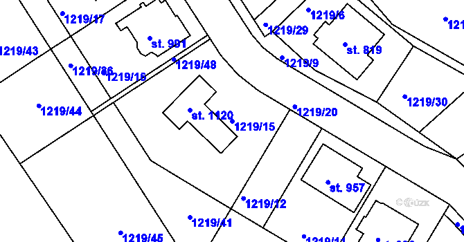 Parcela st. 1219/15 v KÚ Hylváty, Katastrální mapa