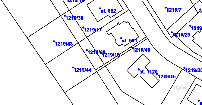 Parcela st. 1219/16 v KÚ Hylváty, Katastrální mapa