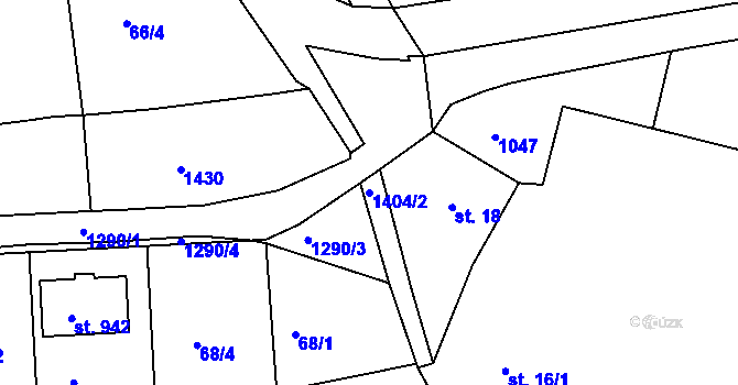 Parcela st. 1404/2 v KÚ Hylváty, Katastrální mapa