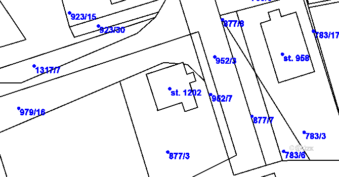 Parcela st. 1202 v KÚ Hylváty, Katastrální mapa