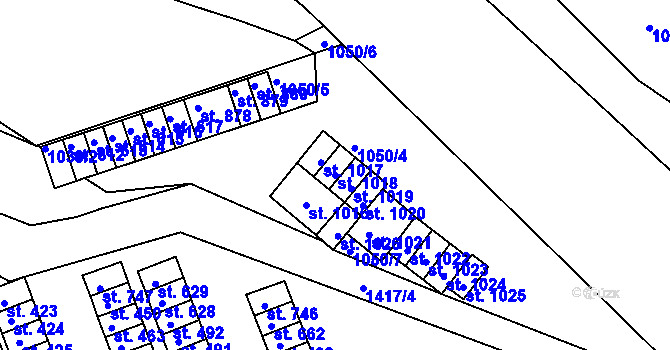 Parcela st. 1018 v KÚ Hylváty, Katastrální mapa