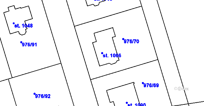 Parcela st. 1066 v KÚ Hylváty, Katastrální mapa