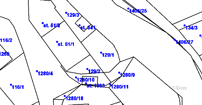 Parcela st. 129/1 v KÚ Hylváty, Katastrální mapa