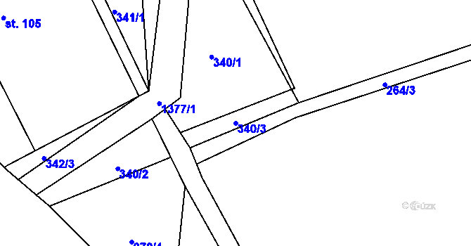Parcela st. 340/3 v KÚ Hylváty, Katastrální mapa
