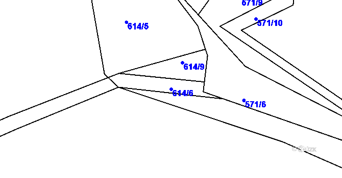 Parcela st. 614/6 v KÚ Hylváty, Katastrální mapa