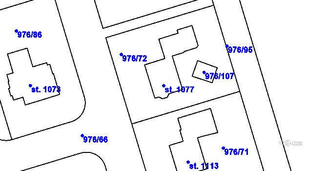 Parcela st. 1077 v KÚ Hylváty, Katastrální mapa