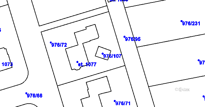 Parcela st. 976/107 v KÚ Hylváty, Katastrální mapa