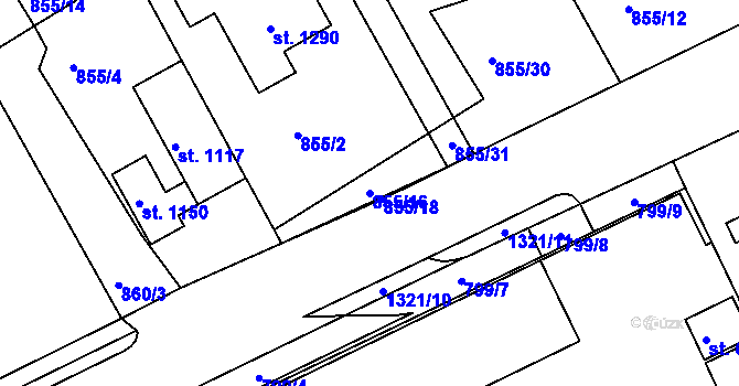 Parcela st. 855/16 v KÚ Hylváty, Katastrální mapa