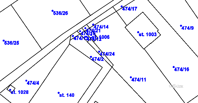 Parcela st. 474/24 v KÚ Hylváty, Katastrální mapa