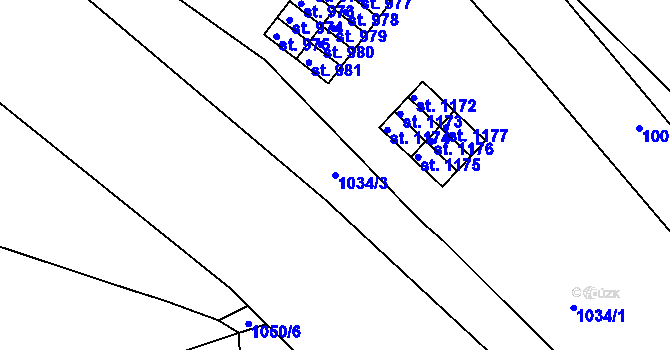 Parcela st. 1034/3 v KÚ Hylváty, Katastrální mapa