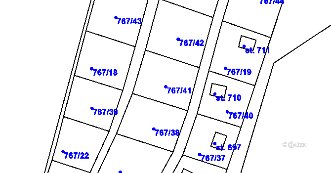 Parcela st. 767/41 v KÚ Hylváty, Katastrální mapa