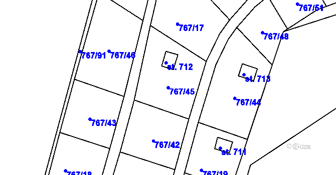 Parcela st. 767/45 v KÚ Hylváty, Katastrální mapa