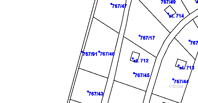 Parcela st. 767/46 v KÚ Hylváty, Katastrální mapa