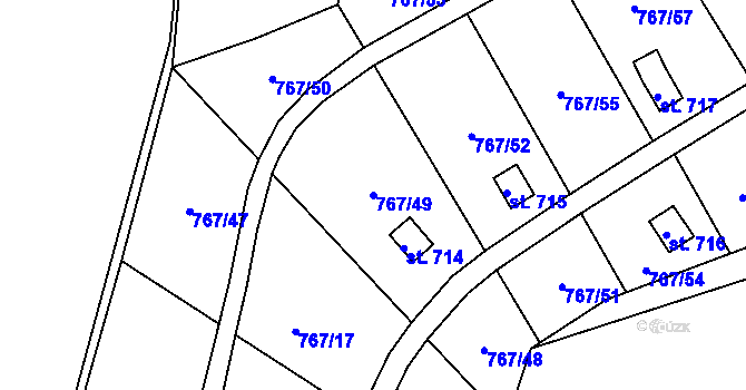 Parcela st. 767/49 v KÚ Hylváty, Katastrální mapa