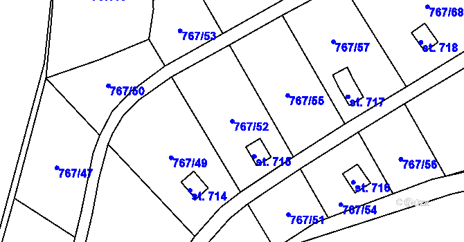 Parcela st. 767/52 v KÚ Hylváty, Katastrální mapa