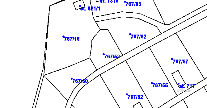 Parcela st. 767/53 v KÚ Hylváty, Katastrální mapa