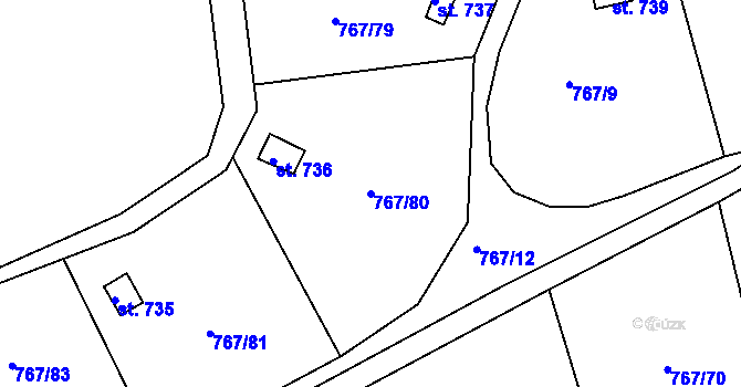 Parcela st. 767/80 v KÚ Hylváty, Katastrální mapa