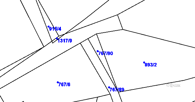 Parcela st. 767/90 v KÚ Hylváty, Katastrální mapa
