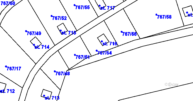 Parcela st. 767/54 v KÚ Hylváty, Katastrální mapa