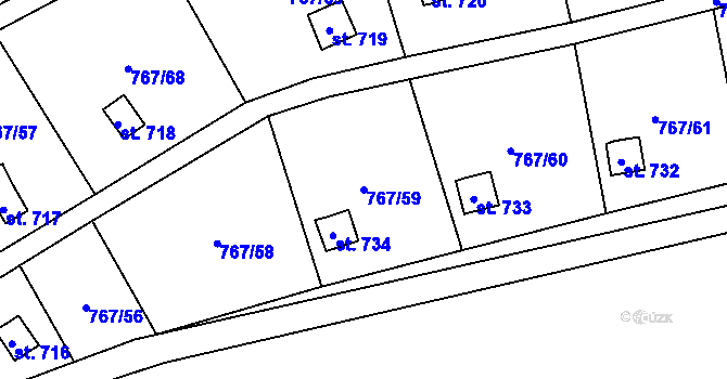 Parcela st. 767/59 v KÚ Hylváty, Katastrální mapa