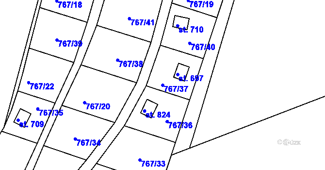 Parcela st. 767/37 v KÚ Hylváty, Katastrální mapa