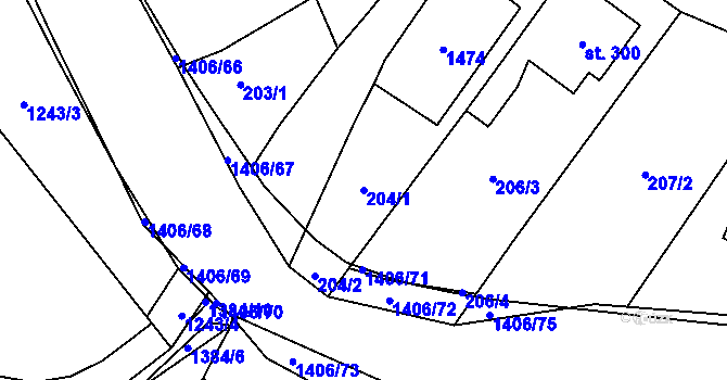 Parcela st. 204/1 v KÚ Hylváty, Katastrální mapa