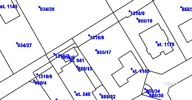 Parcela st. 855/17 v KÚ Hylváty, Katastrální mapa