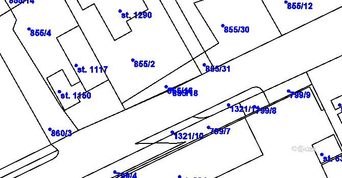 Parcela st. 855/18 v KÚ Hylváty, Katastrální mapa