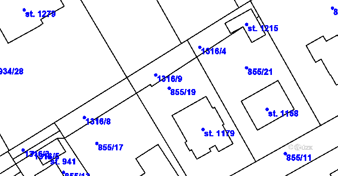 Parcela st. 855/19 v KÚ Hylváty, Katastrální mapa