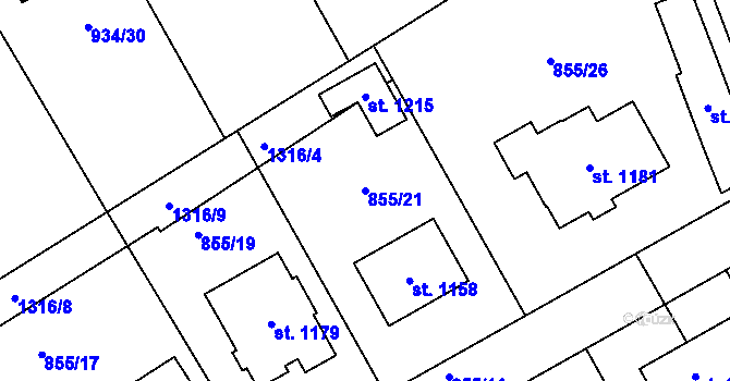 Parcela st. 855/21 v KÚ Hylváty, Katastrální mapa