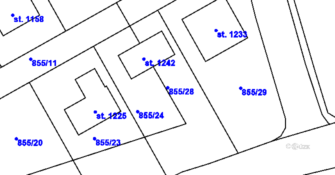 Parcela st. 855/28 v KÚ Hylváty, Katastrální mapa