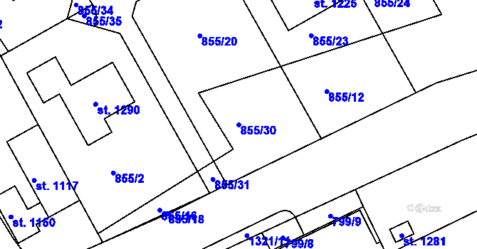Parcela st. 855/30 v KÚ Hylváty, Katastrální mapa