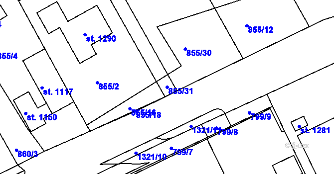 Parcela st. 855/31 v KÚ Hylváty, Katastrální mapa
