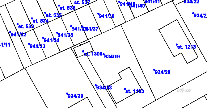 Parcela st. 934/19 v KÚ Hylváty, Katastrální mapa