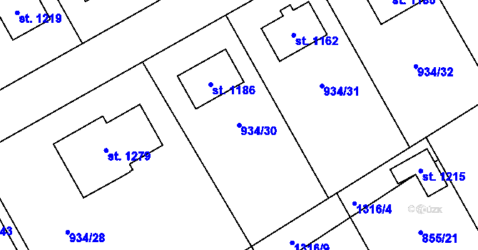 Parcela st. 934/30 v KÚ Hylváty, Katastrální mapa