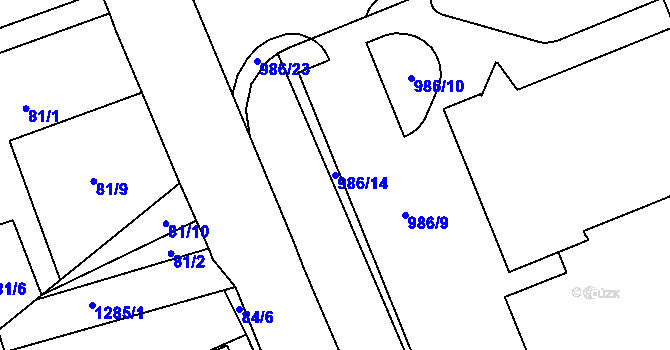 Parcela st. 986/14 v KÚ Hylváty, Katastrální mapa
