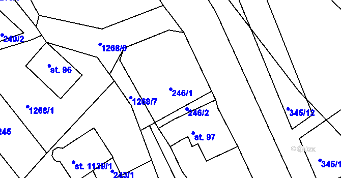 Parcela st. 246/1 v KÚ Hylváty, Katastrální mapa